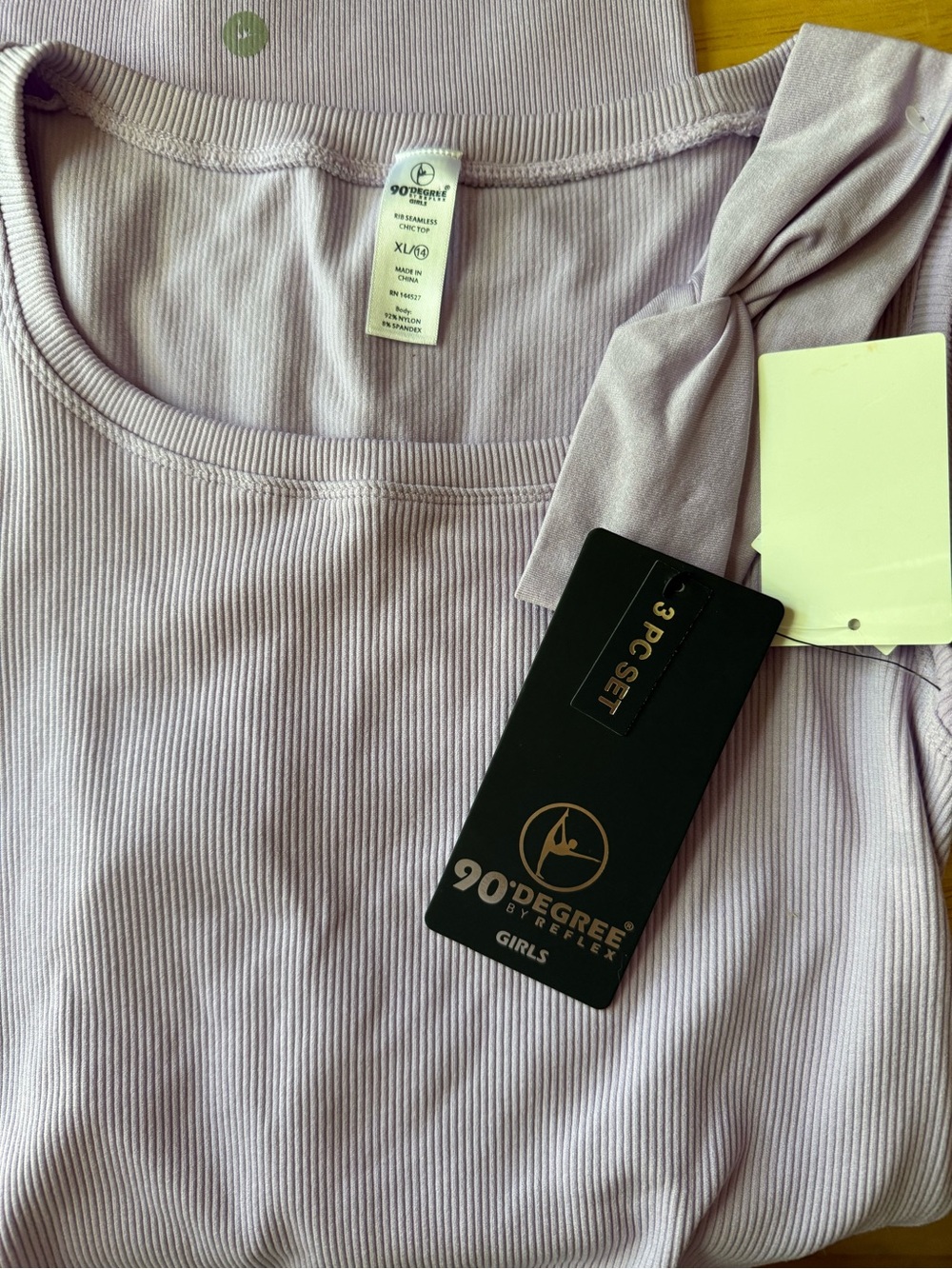 NWT 90 Degree By Reflex girls Lavender seamless Ribbed set and headband size XL - Picture 6 of 7